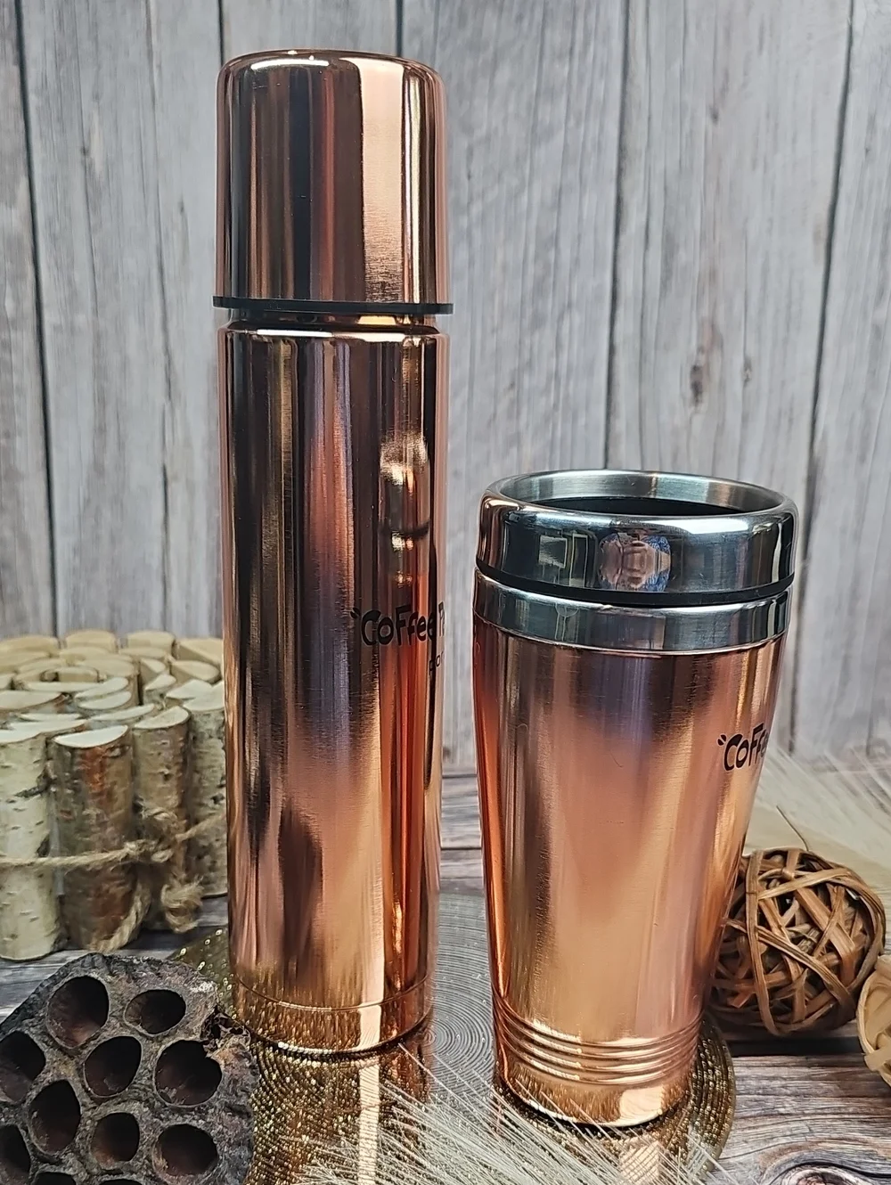NEW VINTAGE BRANDED THE COFFEE PEOPLE PORTLAND TUMBLER & THERMOS SET